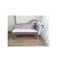 Ters Kol Dekoratif Bihter Koltuk Josefin Puf 130 cm Gümüş Ayak (Gri)