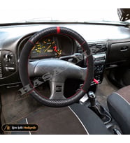 Seat Ibiza Mk2 Dikme Direksiyon Kılıfı Alcantara Süet Mat Karbon Kırmızı Yüzük ve Dikiş Stella-Signo-Tuşsuz 1994-2002
