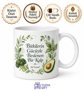 Vegan Beslenme Bitkilerin Gücü Yeşili Sev Kupası Hediye Bardak