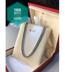 3mm Tilki Kuyruğu Oksitli 925 Gümüş • Işıklı Kutuda Sevgiliye • Eşe Erkek Kolye