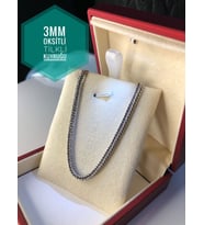 3mm Tilki Kuyruğu Oksitli 925 Gümüş • Işıklı Kutuda Sevgiliye • Eşe Erkek Kolye