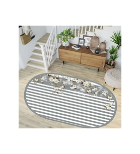 Eliana Home Baskılı, Yıkanabilir Kaymaz Taban Oval Halı LNA7254-HT200 100x150 cm (Gri)