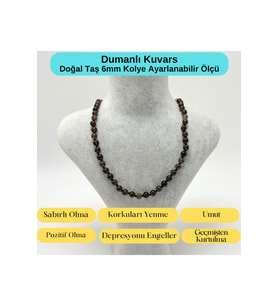 SERTİFİKALI Dumanlı Kuvars Doğal Taş 6mm Makrome Kolye 45cm- 55cm Ayarlanabilir Ölçü