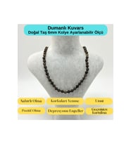 SERTİFİKALI Dumanlı Kuvars Doğal Taş 6mm Makrome Kolye 45cm- 55cm Ayarlanabilir Ölçü