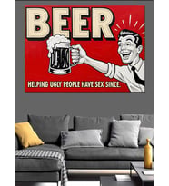 Retro Bira Reklam Posteri Dekoratif Kanvas - Mdf Ahşap Tablo