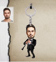 Kişiye Özel Klarnetçi Karikatürlü  Ahşap Anahtarlık Bay-1-Eco