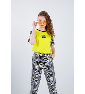 Kız Çocuk Yağ Yeşili Baskılı T-Shirt İspanyol Paça Alt-Üst Takım