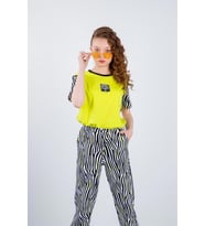 Kız Çocuk Yağ Yeşili Baskılı T-Shirt İspanyol Paça Alt-Üst Takım