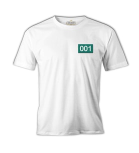 Squid Game - 001 Göğüs Logo Beyaz Erkek Tshirt