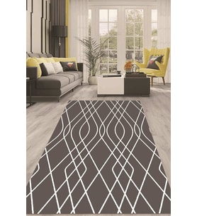 Dijital Kaymaz Taban Yıkanabilir Modern Renkli Salon Halısı Mutfak Halısı Yolluk ND-HT-902 (Gri)
