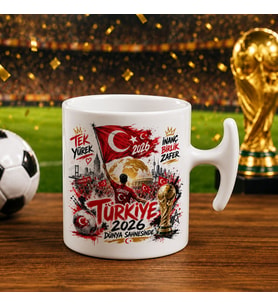 BK Gift Türkiye Taraftar Temalı Dünya Futbol Kupası Tasarımlı Hammer Kupa Bardak-8 Tek Yürek Milli Takım Ruhu