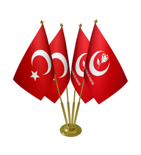 Masa Üstü Büyük Birlik Partisi Bayrağı Türk Bayrağı Dörtlü Pirinç Direk Masa Bayrak Seti
