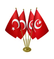 Masa Üstü Büyük Birlik Partisi Bayrağı Türk Bayrağı Dörtlü Pirinç Direk Masa Bayrak Seti