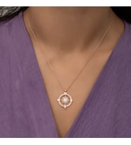 Opal Beyaz Taşlı Pusula Kolye-925 Ayar Gümüş