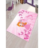 Pembe Kaymaz Tabanlı Unicorn Prensesli Çocuk Halısı KD076