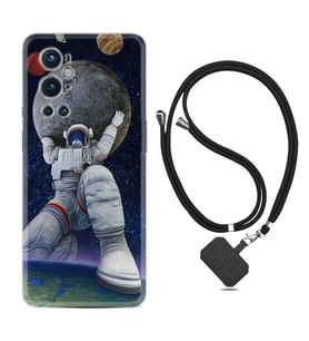 Tecno Spark 9 Pro Kılıf Silikon Boyun Askılı İpli Desenli Silikon Astronot ve Dünya 1759