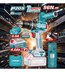 Total Tıdlı209686e Lı-ıon Akülü Kömürsüz Darbeli Matkap 96nm Yüksek Tork Gücü Çelik Mandren Güçlü Mo