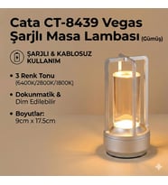 Cata CT-8439 Vegas Şarjlı Masa Lambası Dokunmatik 6400K Gümüş