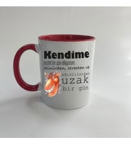 Kendime Pozitif Bir Gün Diliyorum Baskılı Kırmızı Mega Kupa
