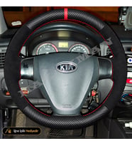 Kia Rio Dikme Direksiyon Kılıfı Alcantara Süet Mat Karbon Kırmızı Yüzük ve Dikiş JB Nesil-Comfort-Tuşsuz 2009-2011
