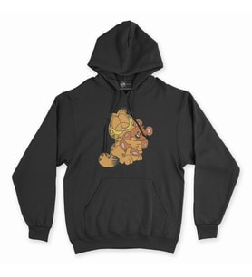 Garfield ve Ayıcık Siyah Kapşonlu Sweatshirt Hoddie