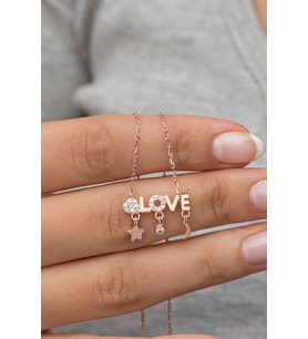 925 Ayar Gümüş Şans Figürlü Love Kolye