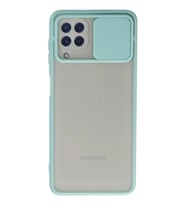Durukar® Samsung Galaxy A22 Kılıf Palm Buzlu Kamera Sürgülü Silikon - Turkuaz