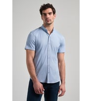 Koyu Mavi Uzun Kol Düz Örme Düğmeli Yaka Cepsiz Pamuklu Classic Slim Fit Gömlek 1004250152_300