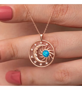 Gümüş Rose Opal Mi Taşlı Ay Güneş Kadın Kolye