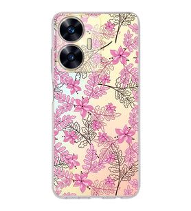 PrintiFy Realme C55 Uyumlu Kamera Korumalı Floral Pembe Tasarımlı Şeffaf Silikon Kılıf