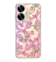 PrintiFy Realme C55 Uyumlu Kamera Korumalı Floral Pembe Tasarımlı Şeffaf Silikon Kılıf