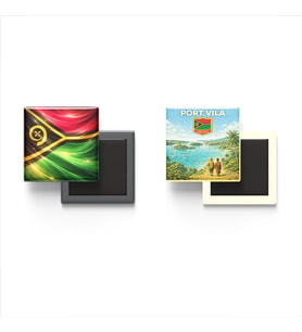 Buzdolap Magnetleri - Vanuatu Bayrağı ve Port Vila Retro Tema - 2'li Set Magneti