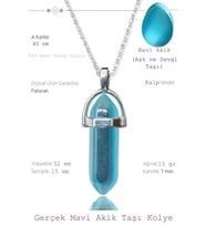 Sertifikalı Çivi Model Açık Mavi Akik Taşı Kolye (1.Kalite) (Çok Renkli)