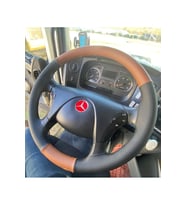 Dikişli Direksiyon Kılıfı Taba/siyah Deri Siyah Dikişli Mercedes Tır Kamyon İçin
