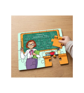 Mutlu Öğretmen - Öğretmenler Günü Tasarımlı 24 Parça Ahşap Çocuk Puzzle MPK0717