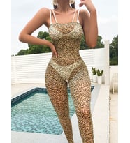 Leopar Desenli Ağı Açık Vücut Çorabı