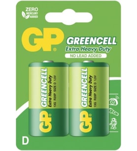 Batteries Gp13G Greencell R20P/1250/D Boy Kalın Pil, 1.5 Volt, 2'Li Kart