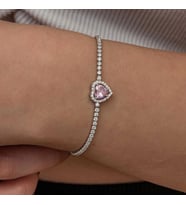 pilelistore Gümüş Pembe Taşlı Kalpli Su Yolu Bileklik