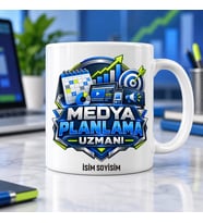 Medya Planlama Uzmanı Kupa Bardak Takvim ve Hedef Desenli