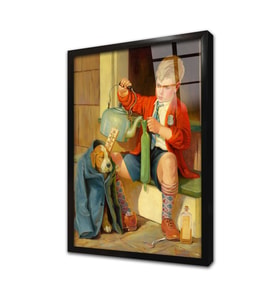 Köpeğini Tedavi Eden Çocuk Çerçeveli Cam Tablo