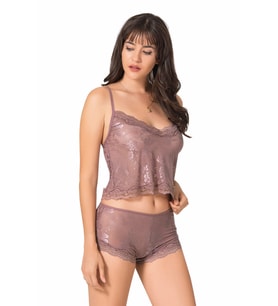 Primoda Vizon Jakarlı Babydoll Şort Takımı