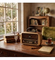 Bluetoothlu Solar Güneş Panelli Nostaljik Radyo – Taşınabilir Retro Ahşap Tasarım Hoparlör USB/SD/FM 22 cm