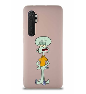 Xiaomi Mi Note 10 Lite Soft Premier Kapak Squidward Dokunaç Tasarımlı Silikon Kılıf - Pudra (Şeffaf)