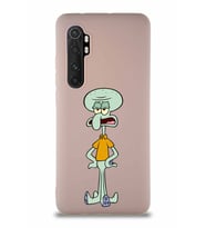 Xiaomi Mi Note 10 Lite Soft Premier Kapak Squidward Dokunaç Tasarımlı Silikon Kılıf - Pudra (Şeffaf)