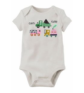 Unisex Cars Beyaz Kısa Kol Bebek Body Zıbın