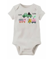 Unisex Cars Beyaz Kısa Kol Bebek Body Zıbın