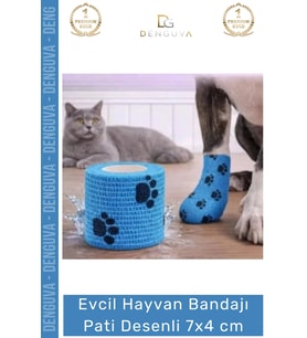 #SargıBandı Pati Desenli Kohezif Bandaj Kedi Köpek Medikal Sargı Bandı Esnek Suya Dayanıklı 7x4 cm -