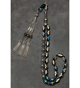 Erkek Hediye Gümüş Püsküllü 7.5x11.5mm Arpa Kesim Işlemeli Kuka Tesbih (Çok Renkli)