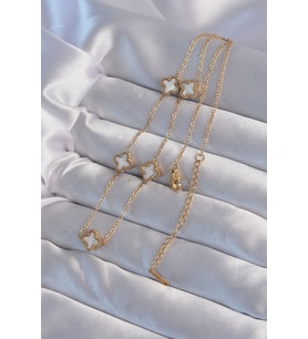 Northcity 316L Çelik Gold Renk Minimal Beyaz Sedefli Yonca Kolye 5886