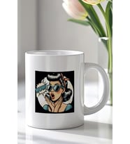 Retro Pop Art Tasarımlı 330ml Baskılı Beyaz Seramik Kupa Bardak